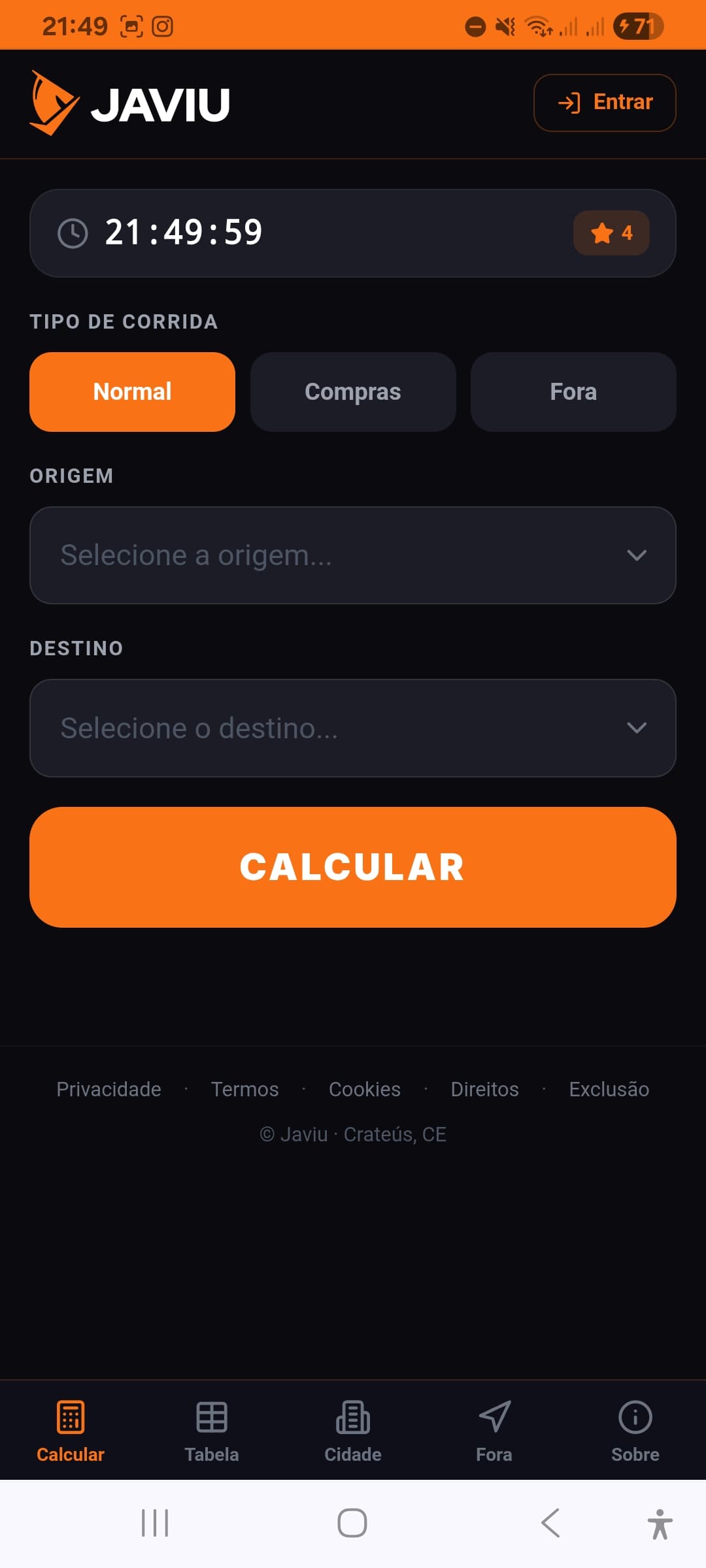 Tela do sistema Javiu