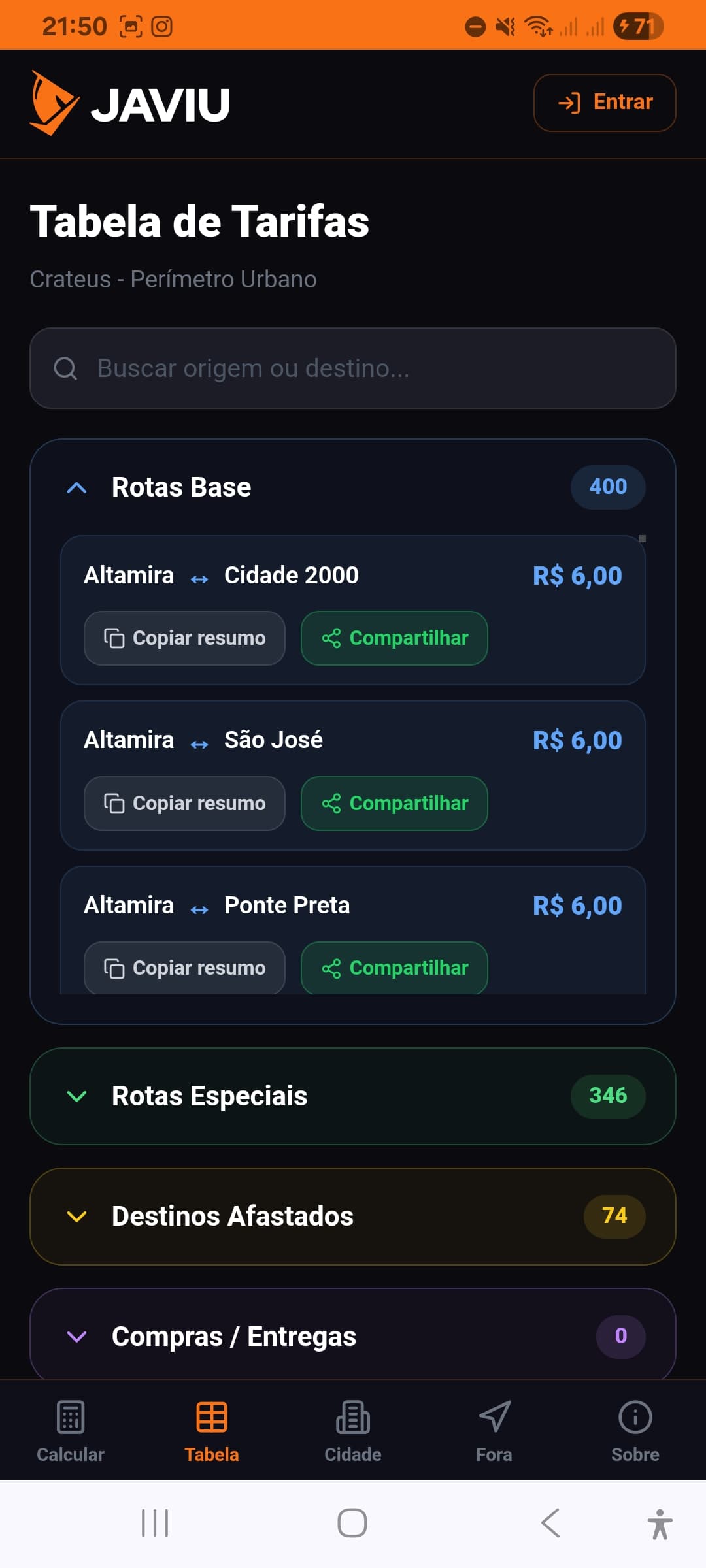 Tela do sistema Javiu